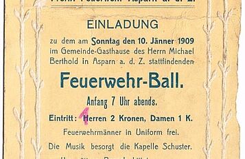 Flyer Feuerwehrball Asparn 1909; (c) Leopoldine Teufel