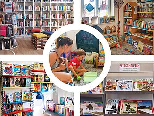 Bildercollage der Bibliothek in der Gemeinde Sulz im Weinviertel